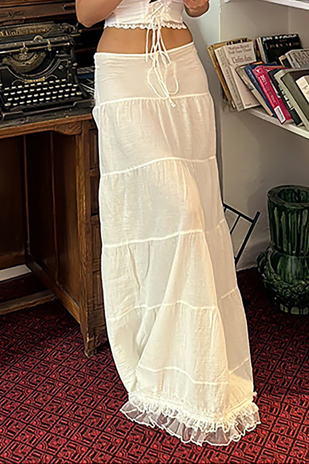 Lace Ruffle Hem Layered Maxi Skirt - Y2K Aesthetic Fashion for Chic Outfits Lace Ruffle Hem Layered Maxi Skirt - Y2K Aesthetic Fashion for Chic Outfits