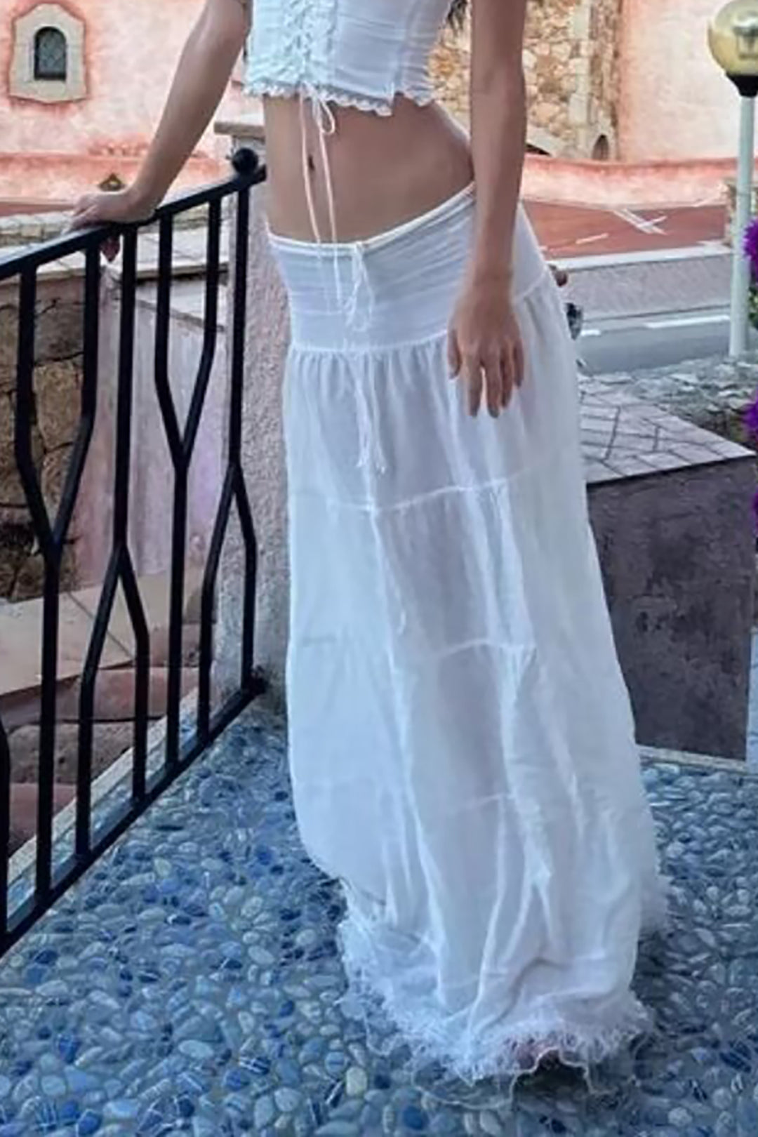 Lace Ruffle Hem Layered Maxi Skirt - Y2K Aesthetic Fashion for Chic Outfits Lace Ruffle Hem Layered Maxi Skirt - Y2K Aesthetic Fashion for Chic Outfits