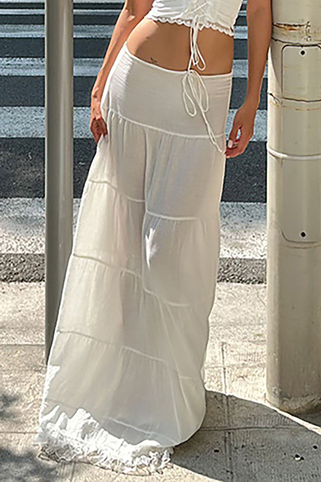 Lace Ruffle Hem Layered Maxi Skirt - Y2K Aesthetic Fashion for Chic Outfits Lace Ruffle Hem Layered Maxi Skirt - Y2K Aesthetic Fashion for Chic Outfits