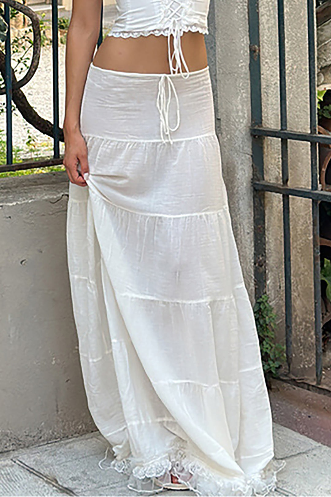 Lace Ruffle Hem Layered Maxi Skirt - Y2K Aesthetic Fashion for Chic Outfits Lace Ruffle Hem Layered Maxi Skirt - Y2K Aesthetic Fashion for Chic Outfits