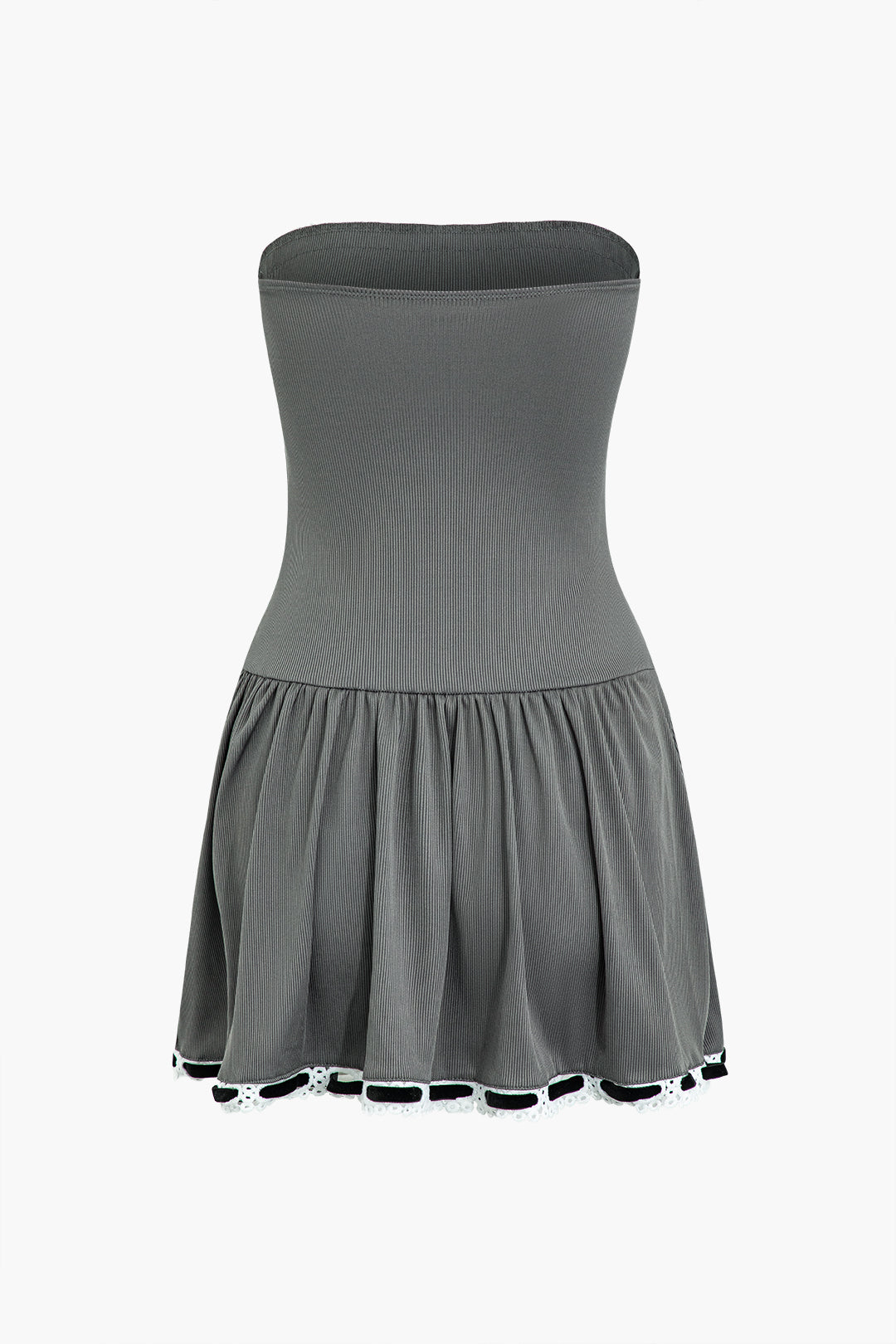 Lace Trim Tie Front Strapless Pleated Mini Dress - Y2K Aesthetic Cute Summer Outfit Lace Trim Tie Front Strapless Pleated Mini Dress - Y2K Aesthetic Cute Summer Outfit