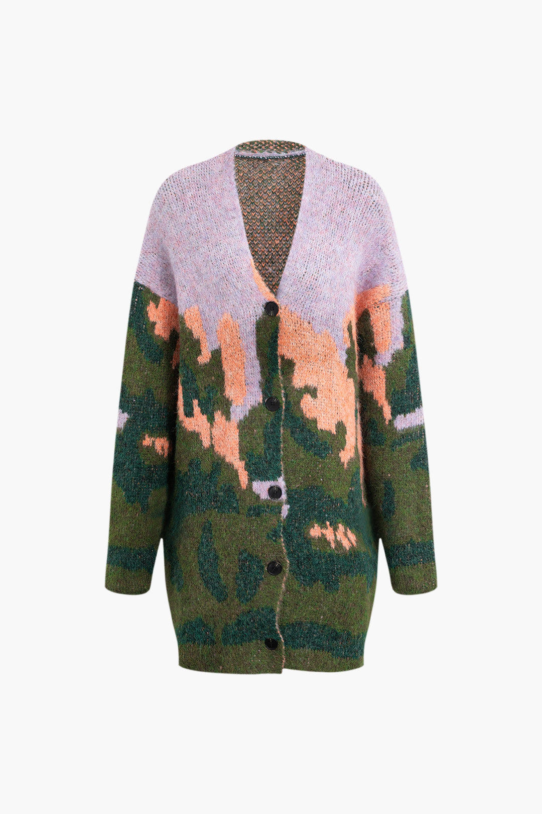 Landscape Pattern V-Neck Knit Cardigan - Y2K Aesthetic Button-Up for Cozy Style