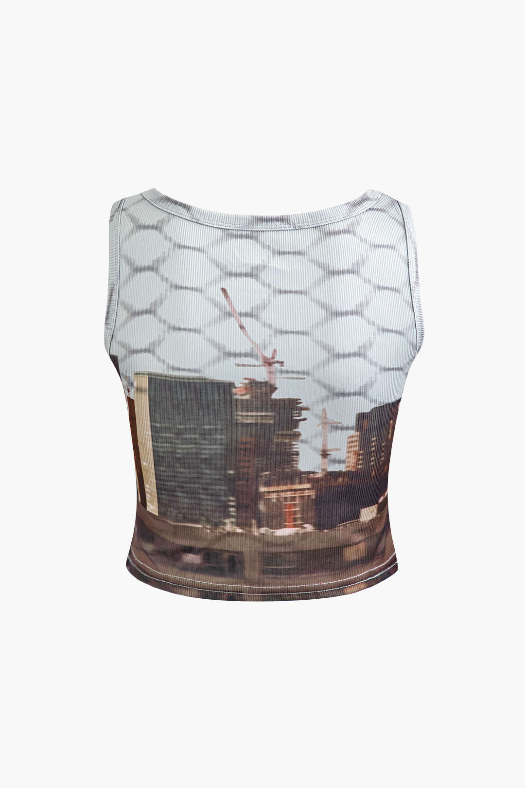 Landscape Print Rib Knit Tank Top & Mini Skirt Set - Y2K Aesthetic Outfit Landscape Print Rib Knit Tank Top & Mini Skirt Set - Y2K Aesthetic Outfit