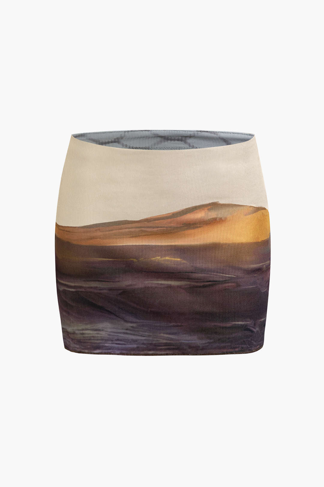 Landscape Print Rib Knit Tank Top & Mini Skirt Set - Y2K Aesthetic Outfit Landscape Print Rib Knit Tank Top & Mini Skirt Set - Y2K Aesthetic Outfit