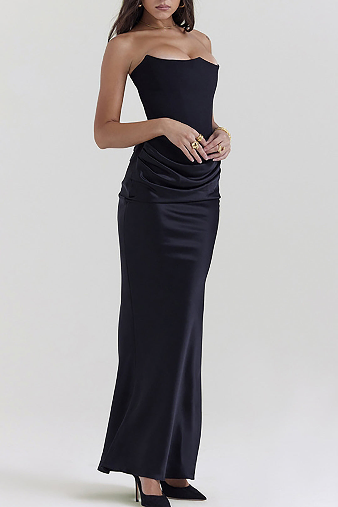 Layered Strapless Mermaid Maxi Dress for Y2K Fashion Lovers - Elegant Aesthetic Style Layered Strapless Mermaid Maxi Dress for Y2K Fashion Lovers - Elegant Aesthetic Style