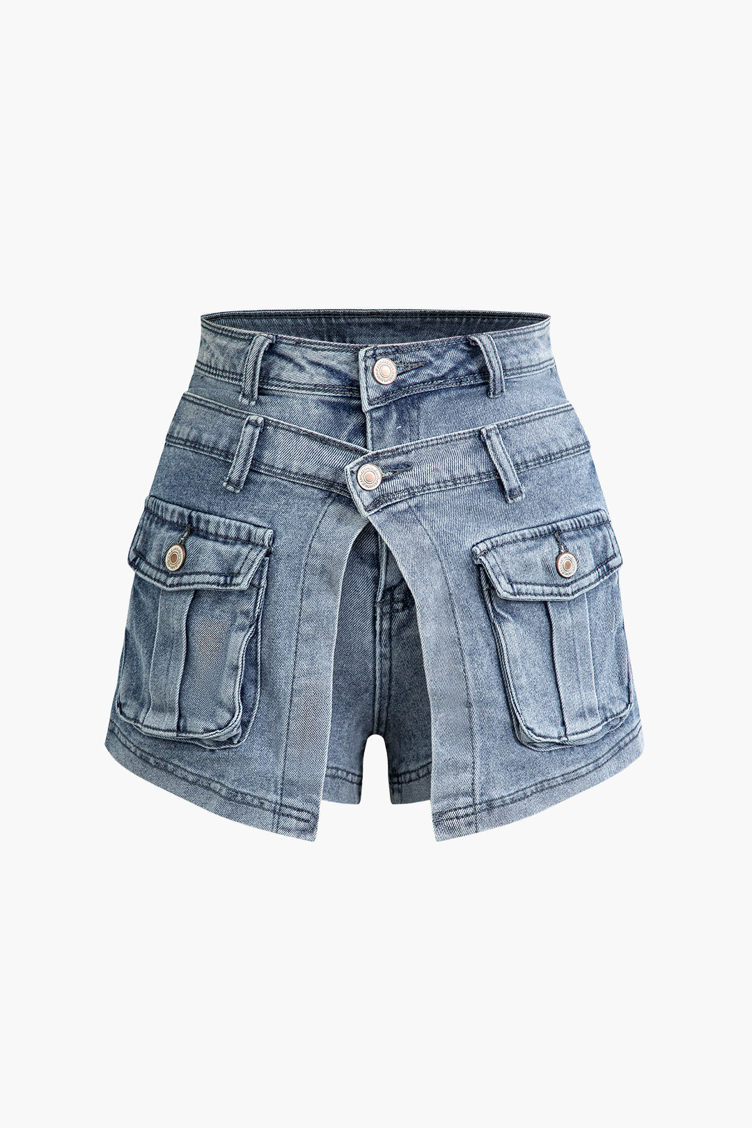 Layered Wrap Flap Pocket Denim Shorts for Y2K Aesthetic and Grunge Style Outfits Layered Wrap Flap Pocket Denim Shorts for Y2K Aesthetic and Grunge Style Outfits