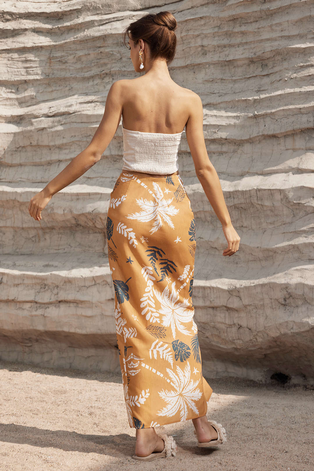 Leaves Print Knot Split Y2K Aesthetic Maxi Skirt - Trendy Cover-Up for Stylish Outfits Leaves Print Knot Split Y2K Aesthetic Maxi Skirt - Trendy Cover-Up for Stylish Outfits