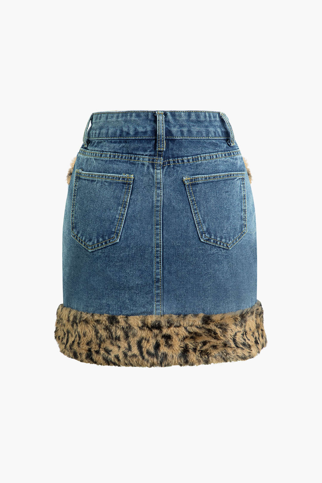 Leopard Print Faux Fur Trim Denim Mini Skirt - Y2K Aesthetic Fashion Statement Leopard Print Faux Fur Trim Denim Mini Skirt - Y2K Aesthetic Fashion Statement