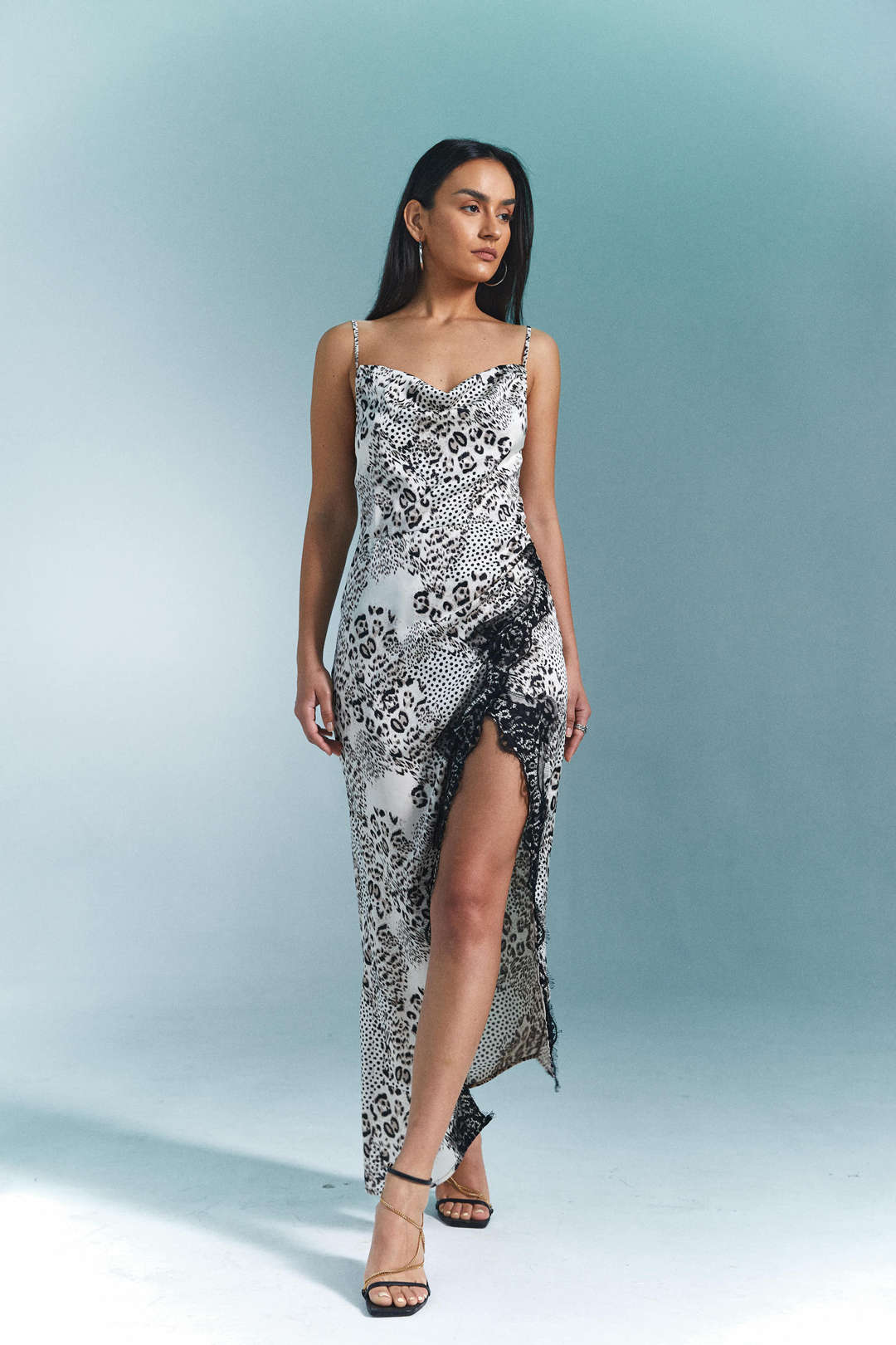 Leopard Print Lace Trim Slit Midi Dress - Y2K Aesthetic Chic for Stylish Outfits Leopard Print Lace Trim Slit Midi Dress - Y2K Aesthetic Chic for Stylish Outfits