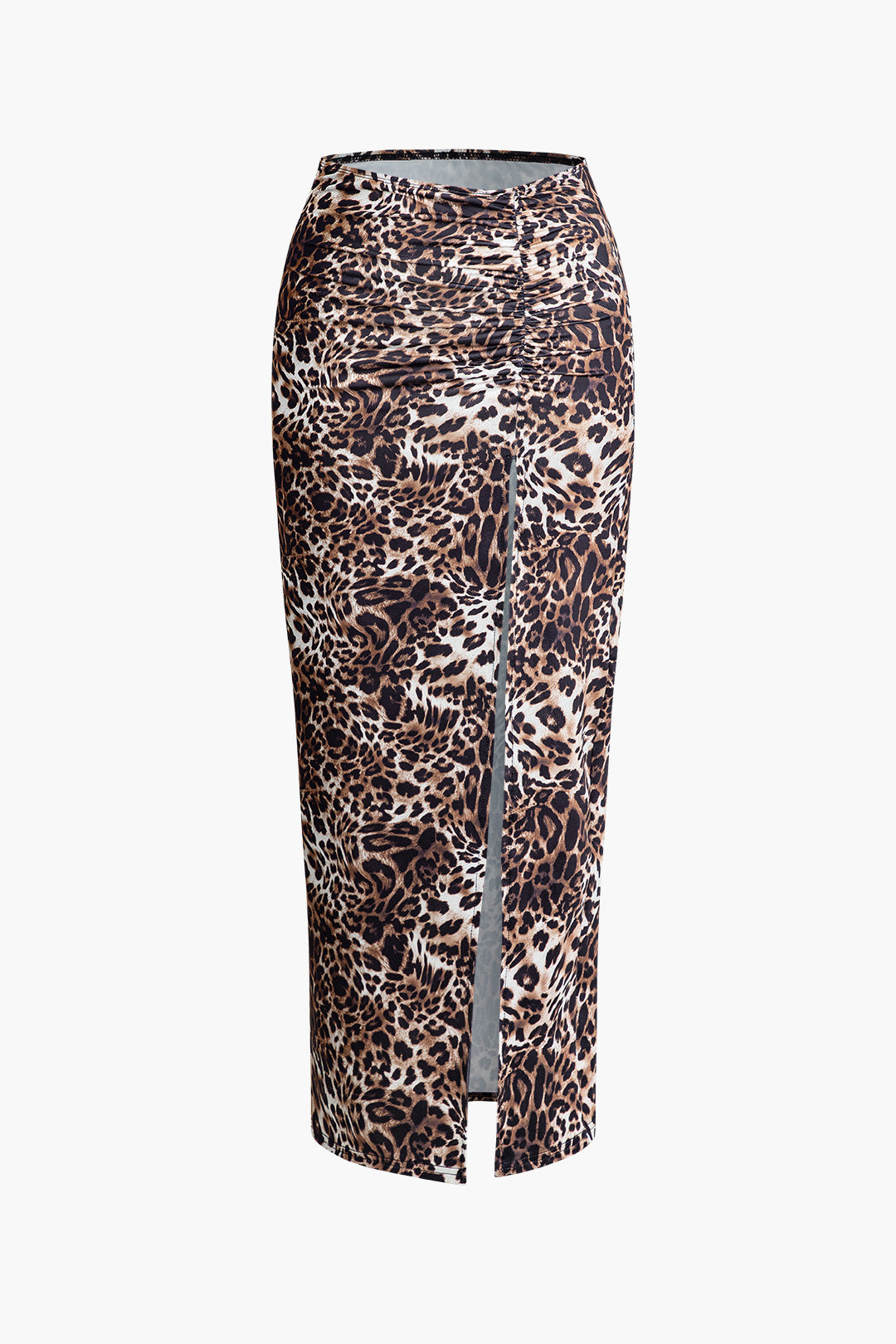 Leopard Print Y2K One Shoulder Crop Top and Ruched Slit Skirt Set for Aesthetic Outfits Leopard Print Y2K One Shoulder Crop Top and Ruched Slit Skirt Set for Aesthetic Outfits