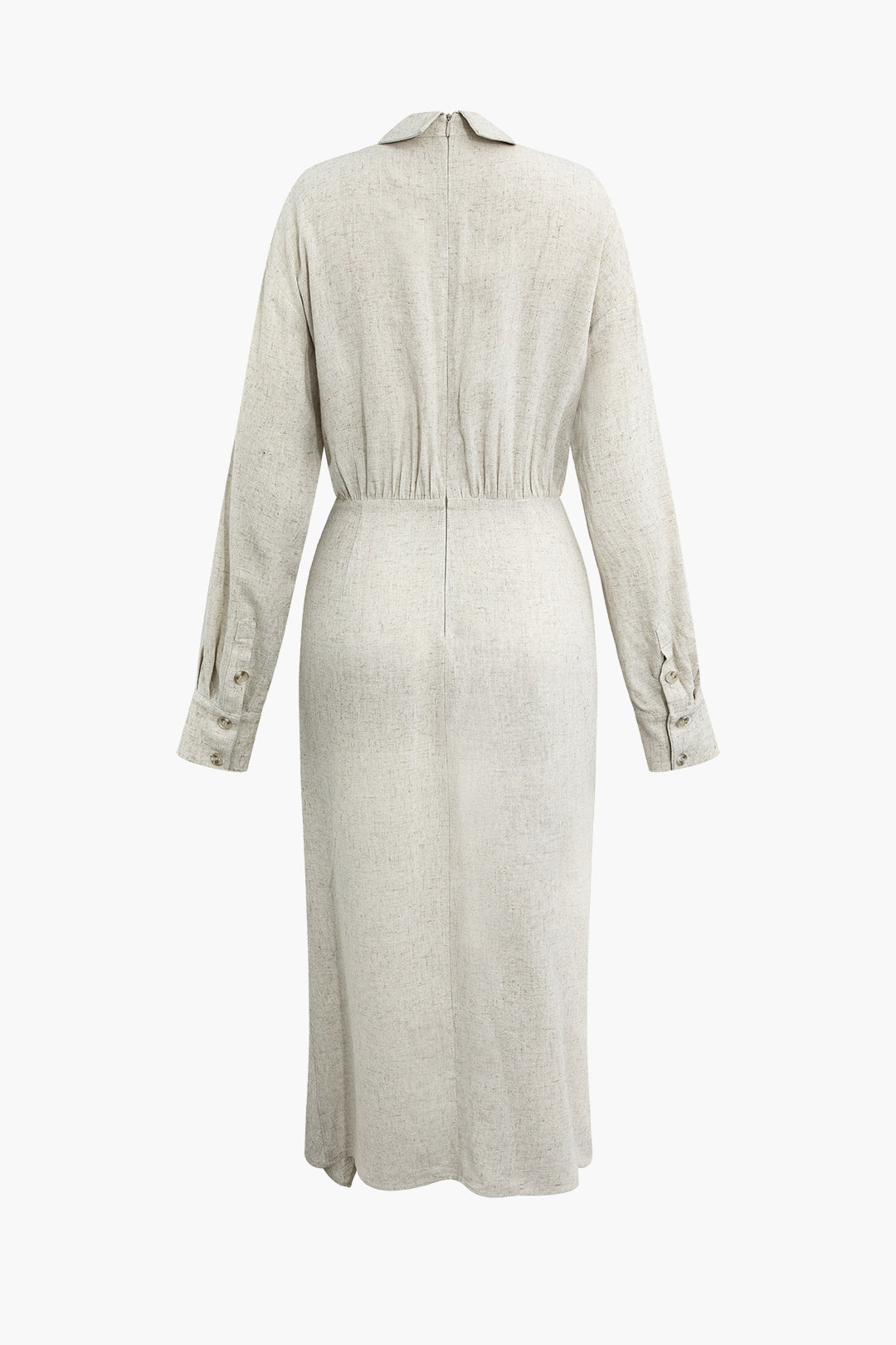Linen Ruched Button-Up Slit Midi Dress for Y2K Aesthetic and Coquette Style Linen Ruched Button-Up Slit Midi Dress for Y2K Aesthetic and Coquette Style