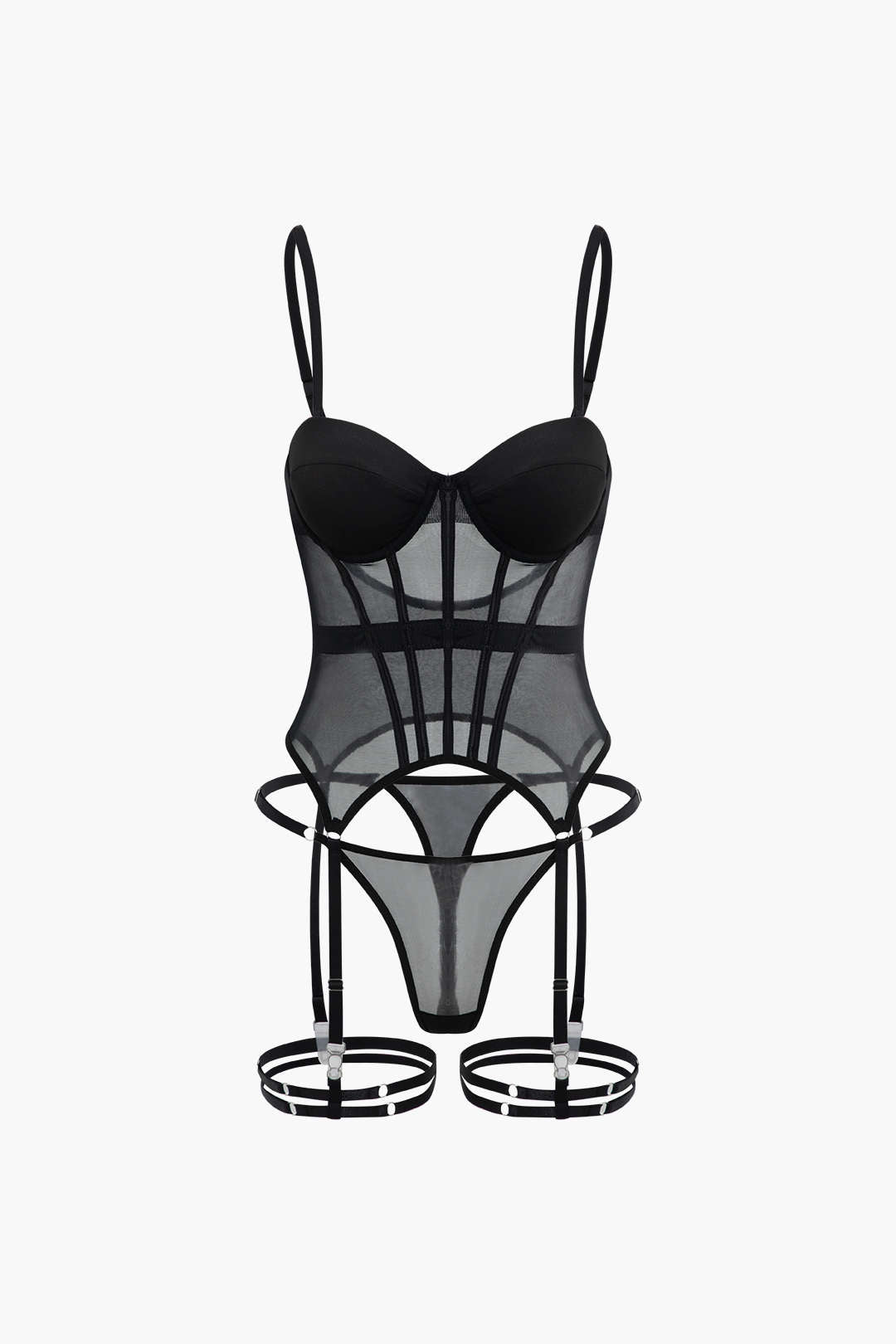 Mesh Detail Corset Lingerie Set with Thong - Y2K Aesthetic Two-Piece Ensemble