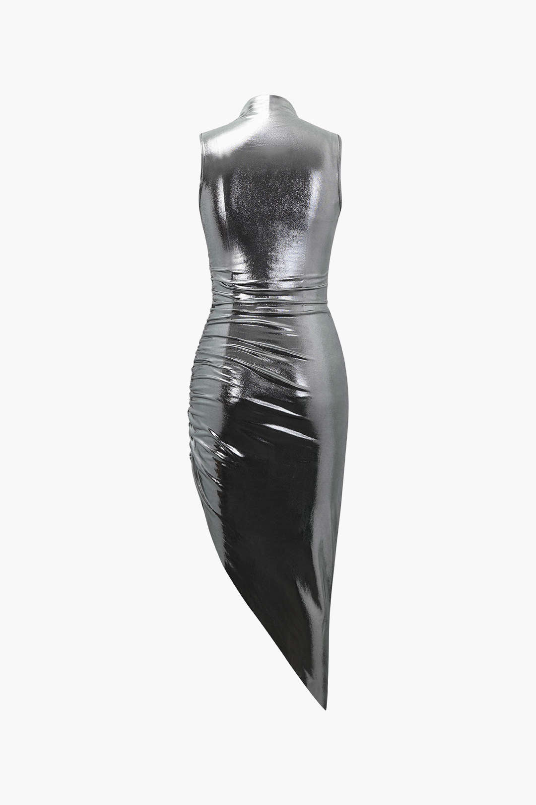 Metallic Asymmetric Hem Sleeveless Midi Dress for Y2K Aesthetic and Coquette Style Metallic Asymmetric Hem Sleeveless Midi Dress for Y2K Aesthetic and Coquette Style