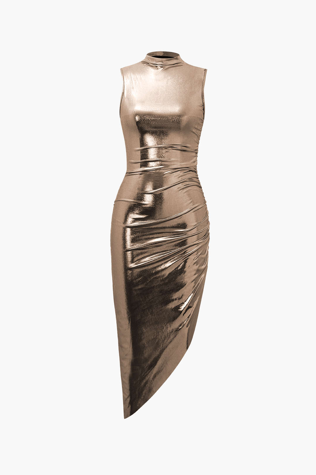 Metallic Asymmetric Hem Sleeveless Midi Dress for Y2K Aesthetic and Coquette Style Metallic Asymmetric Hem Sleeveless Midi Dress for Y2K Aesthetic and Coquette Style