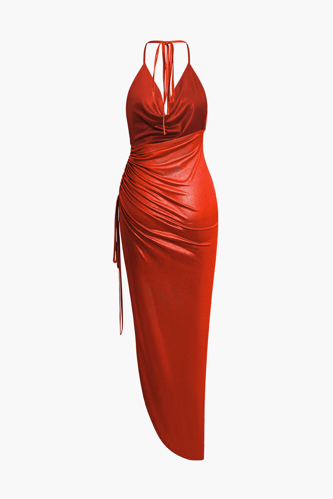 Metallic Asymmetrical Ruched Halter Midi Dress for Y2K Fashion and Coquette Aesthetic Metallic Asymmetrical Ruched Halter Midi Dress for Y2K Fashion and Coquette Aesthetic