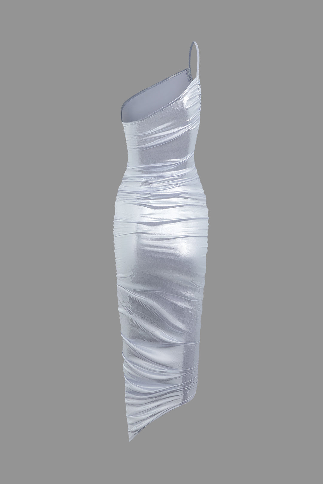 Metallic Asymmetrical Ruched One Shoulder Midi Dress - Y2K Aesthetic Slip Dress for Chic Style Metallic Asymmetrical Ruched One Shoulder Midi Dress - Y2K Aesthetic Slip Dress for Chic Style
