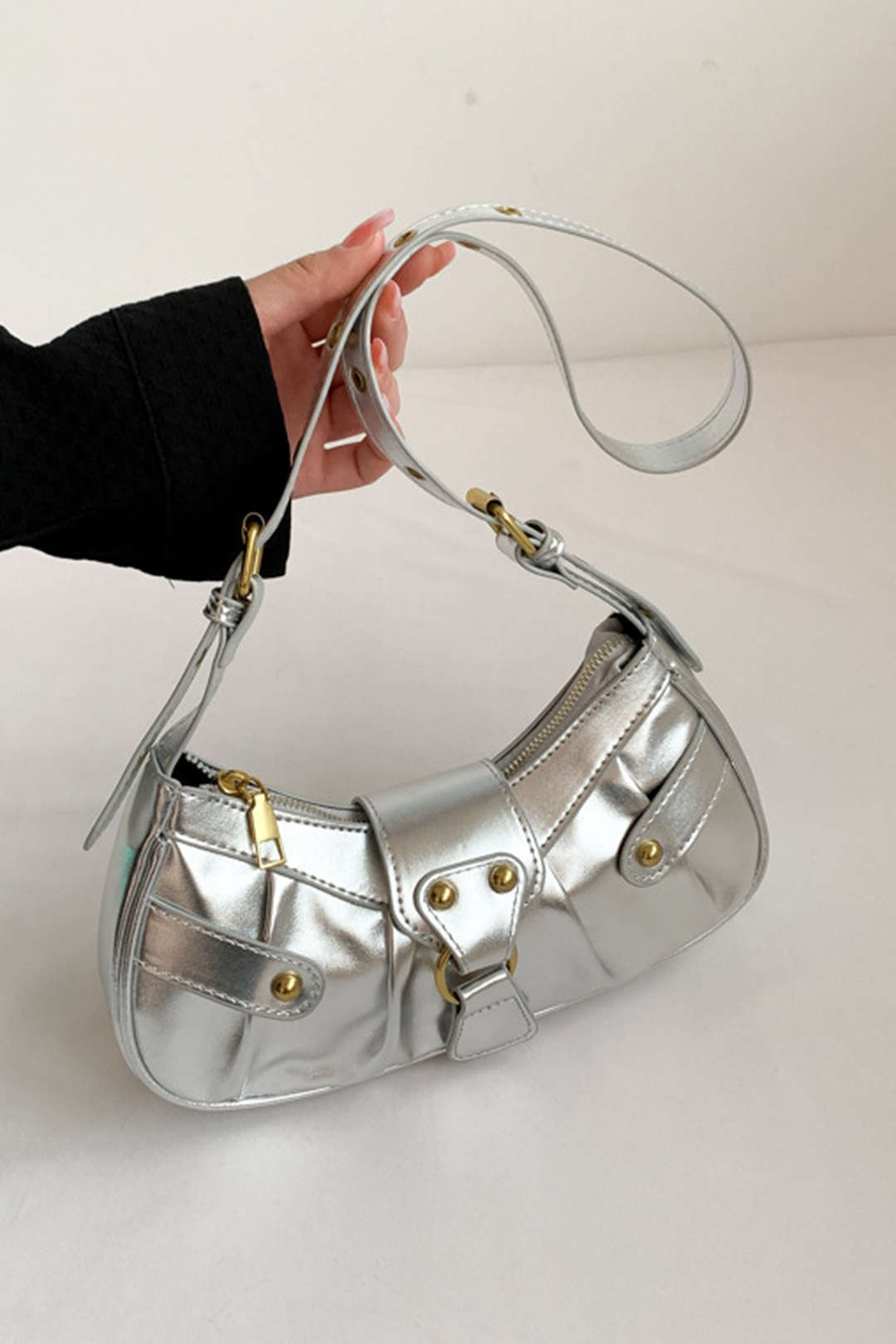 Metallic Buckle Decor Shoulder Bag for Y2K Fashion and Coquette Aesthetic Outfits Metallic Buckle Decor Shoulder Bag for Y2K Fashion and Coquette Aesthetic Outfits