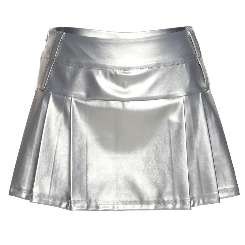 Metallic Pleated Zip-Up Mini Skirt - Y2K Fashion Essential for Aesthetic Outfits Metallic Pleated Zip-Up Mini Skirt - Y2K Fashion Essential for Aesthetic Outfits