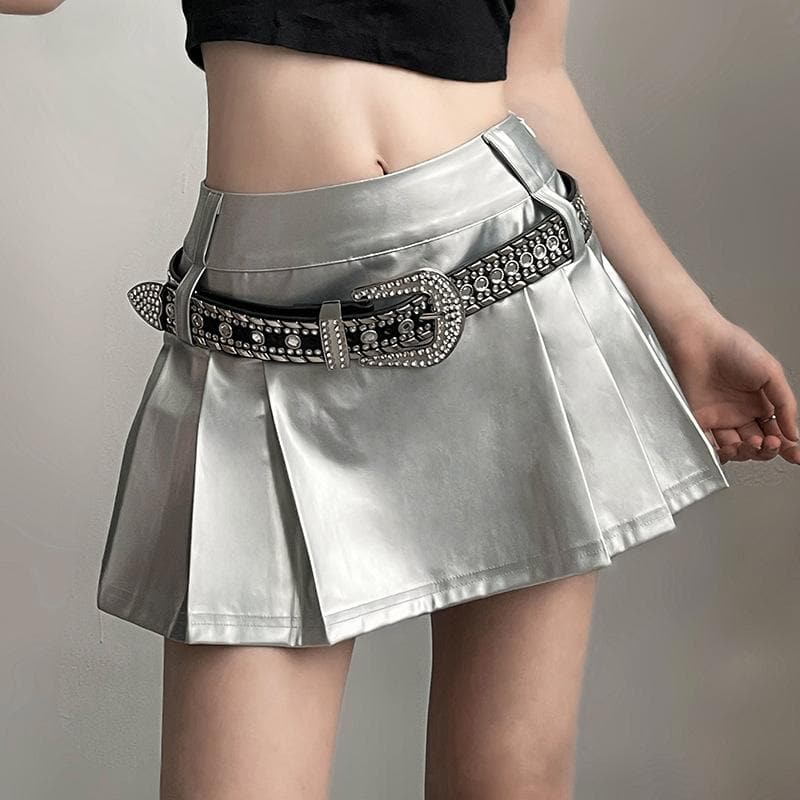 Metallic Pleated Zip-Up Mini Skirt - Y2K Fashion Essential for Aesthetic Outfits Metallic Pleated Zip-Up Mini Skirt - Y2K Fashion Essential for Aesthetic Outfits