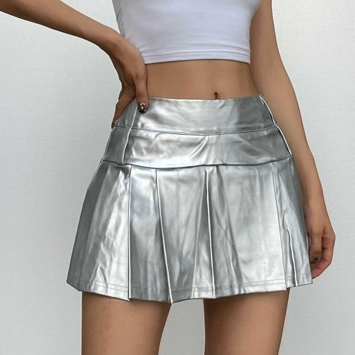Metallic Pleated Zip-Up Mini Skirt - Y2K Fashion Essential for Aesthetic Outfits Metallic Pleated Zip-Up Mini Skirt - Y2K Fashion Essential for Aesthetic Outfits