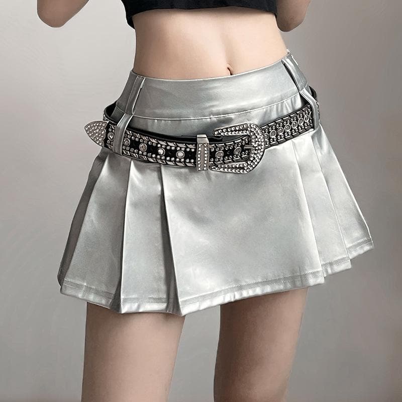 Metallic Pleated Zip-Up Mini Skirt - Y2K Fashion Essential for Aesthetic Outfits Metallic Pleated Zip-Up Mini Skirt - Y2K Fashion Essential for Aesthetic Outfits