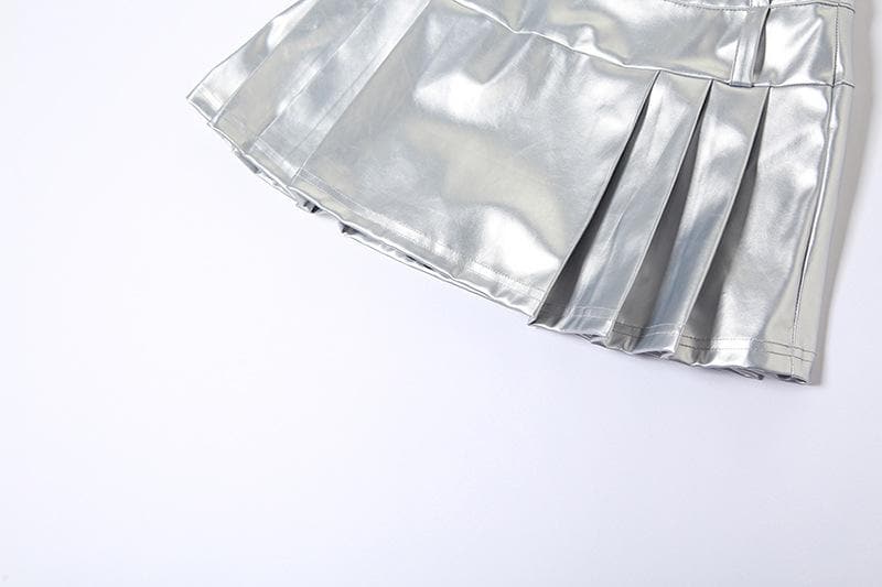 Metallic Pleated Zip-Up Mini Skirt - Y2K Fashion Essential for Aesthetic Outfits Metallic Pleated Zip-Up Mini Skirt - Y2K Fashion Essential for Aesthetic Outfits