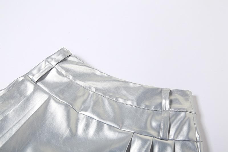 Metallic Pleated Zip-Up Mini Skirt - Y2K Fashion Essential for Aesthetic Outfits Metallic Pleated Zip-Up Mini Skirt - Y2K Fashion Essential for Aesthetic Outfits