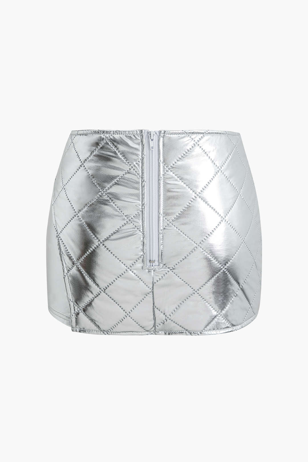 Metallic Quilted Zipper Tube Top & Mini Skirt Set for Y2K Aesthetic Outfits Metallic Quilted Zipper Tube Top & Mini Skirt Set for Y2K Aesthetic Outfits