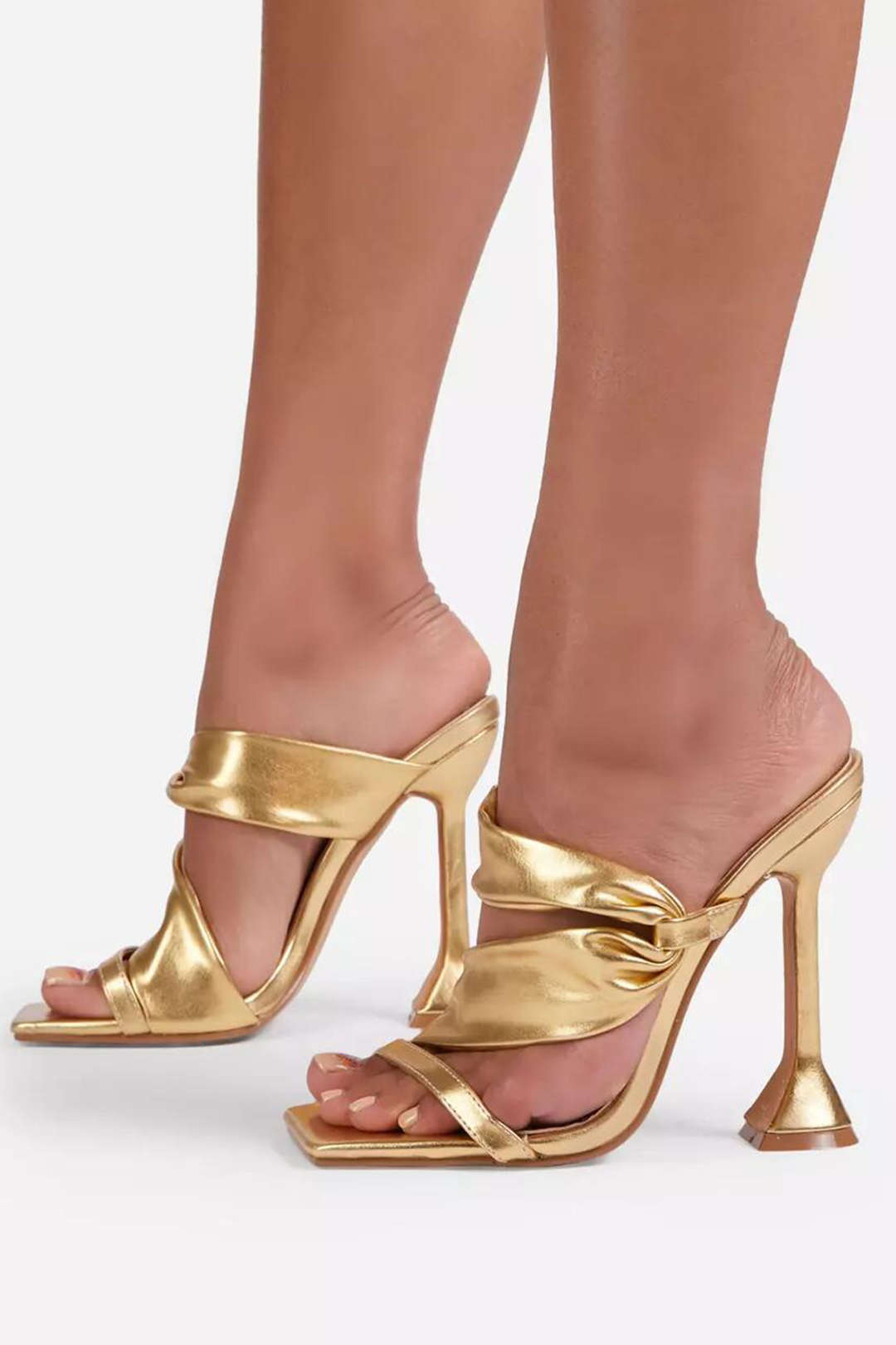Metallic Ruched Square-Toe High Heels Sandals for Y2K Fashion and Coquette Aesthetic