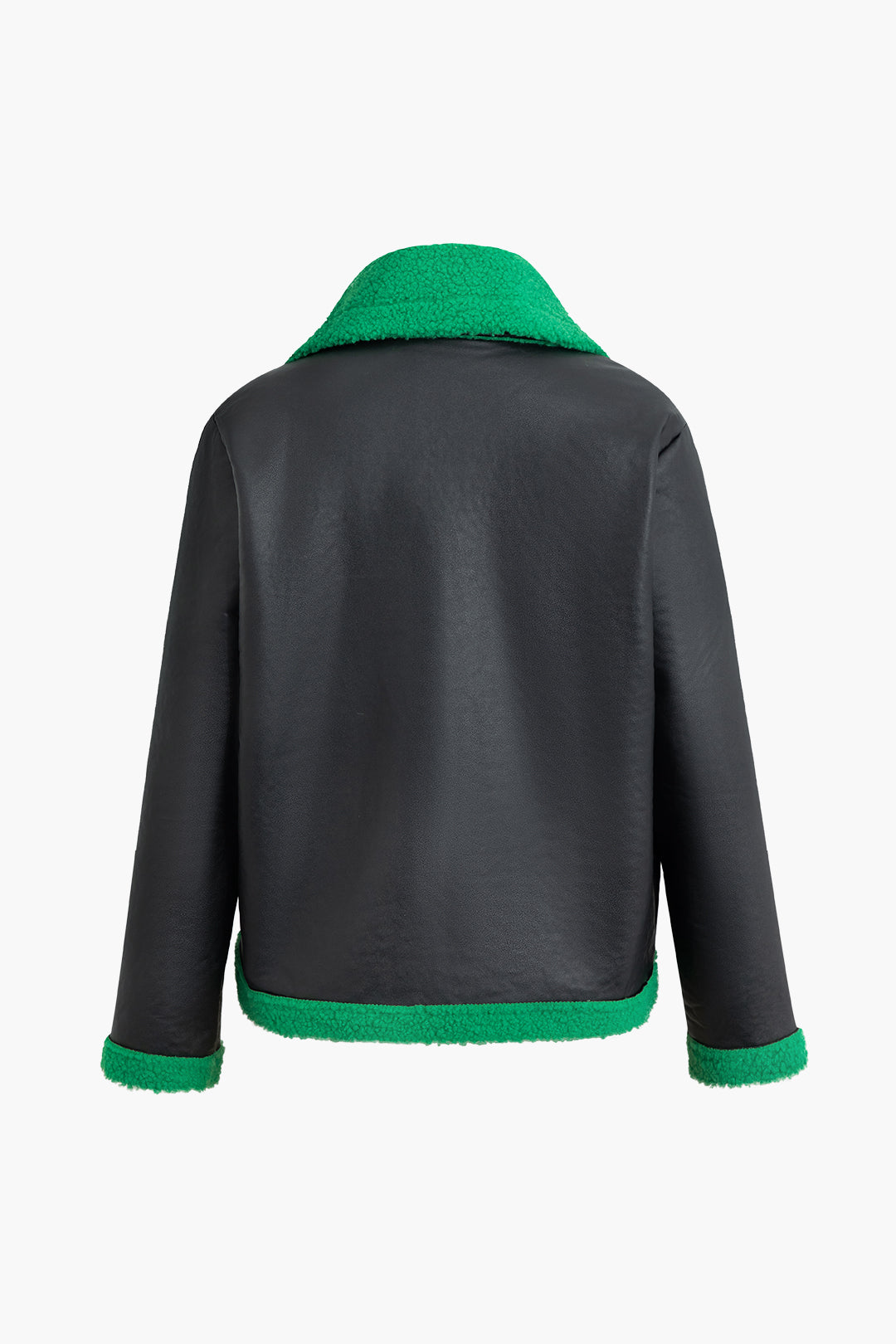 Notched Lapel Faux Leather Shearling Jacket for Y2K Fashion and Coquette Aesthetic Notched Lapel Faux Leather Shearling Jacket for Y2K Fashion and Coquette Aesthetic