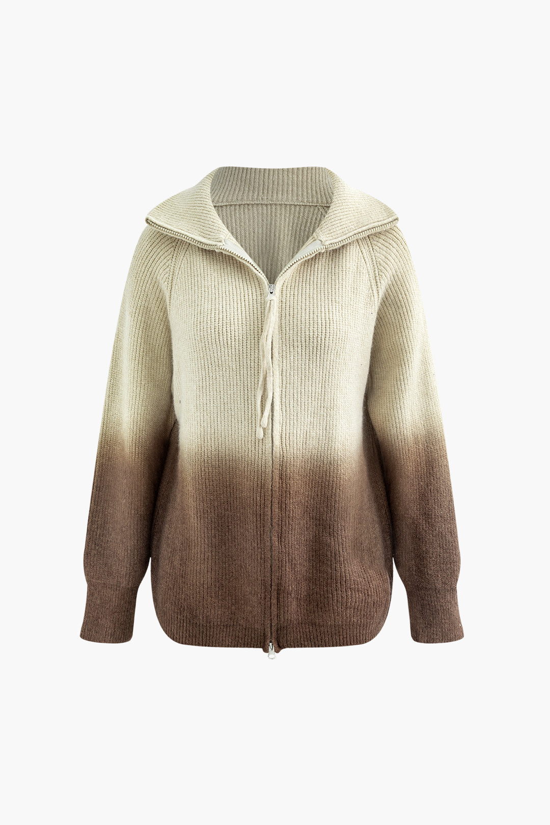 Ombre Collar Zipper Knit Cardigan - Y2K Aesthetic Layering Piece for Cozy Outfits