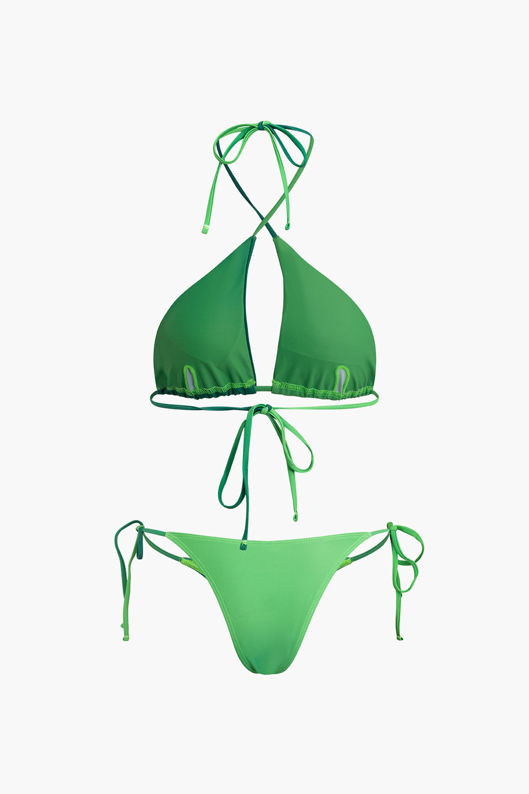 Ombre Contrast Cross Tie Halter Bikini Set - Trendy Y2K Aesthetic 3-Piece Swimwear Ombre Contrast Cross Tie Halter Bikini Set - Trendy Y2K Aesthetic 3-Piece Swimwear