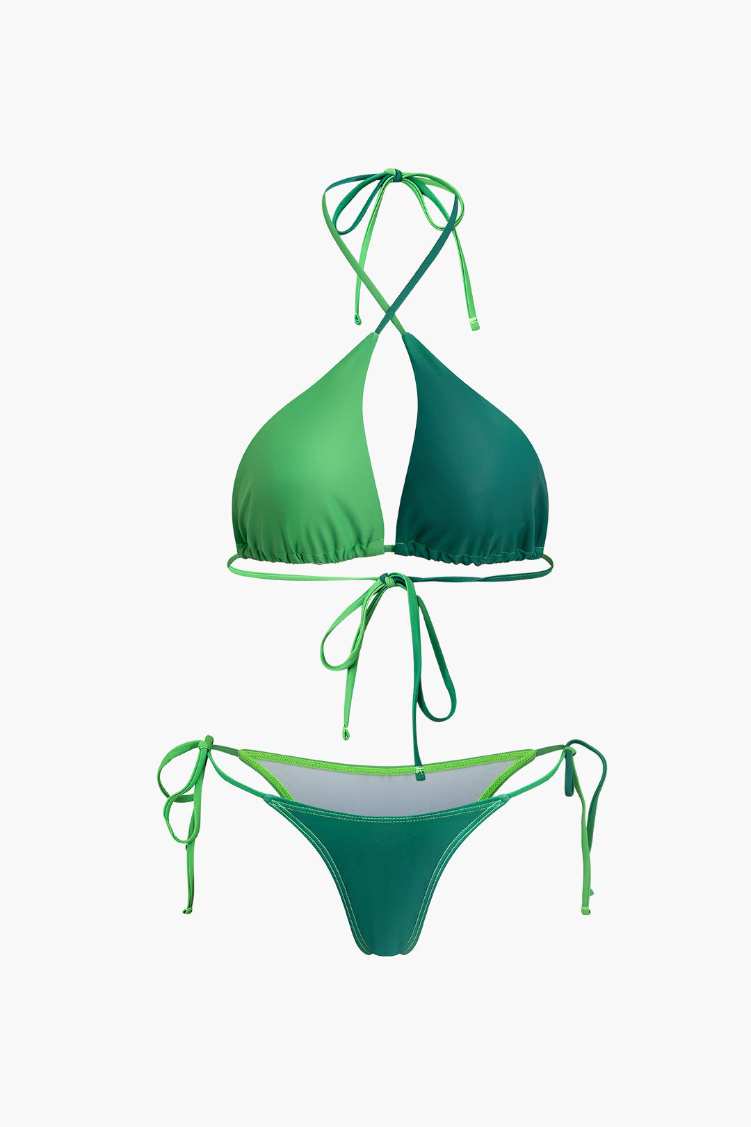 Ombre Contrast Cross Tie Halter Bikini Set - Trendy Y2K Aesthetic 3-Piece Swimwear Ombre Contrast Cross Tie Halter Bikini Set - Trendy Y2K Aesthetic 3-Piece Swimwear