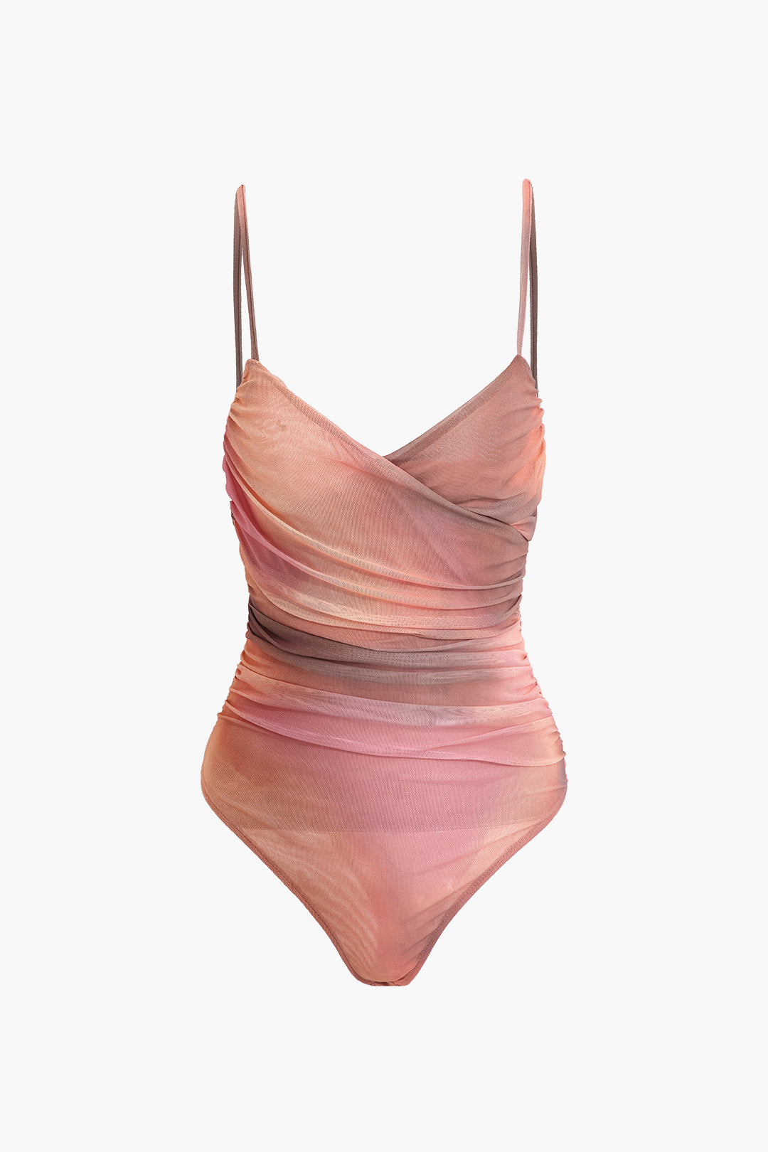 Ombre Cross Mesh V-Neck Cami Bodysuit for Y2K Aesthetic and Coquette Style Outfits