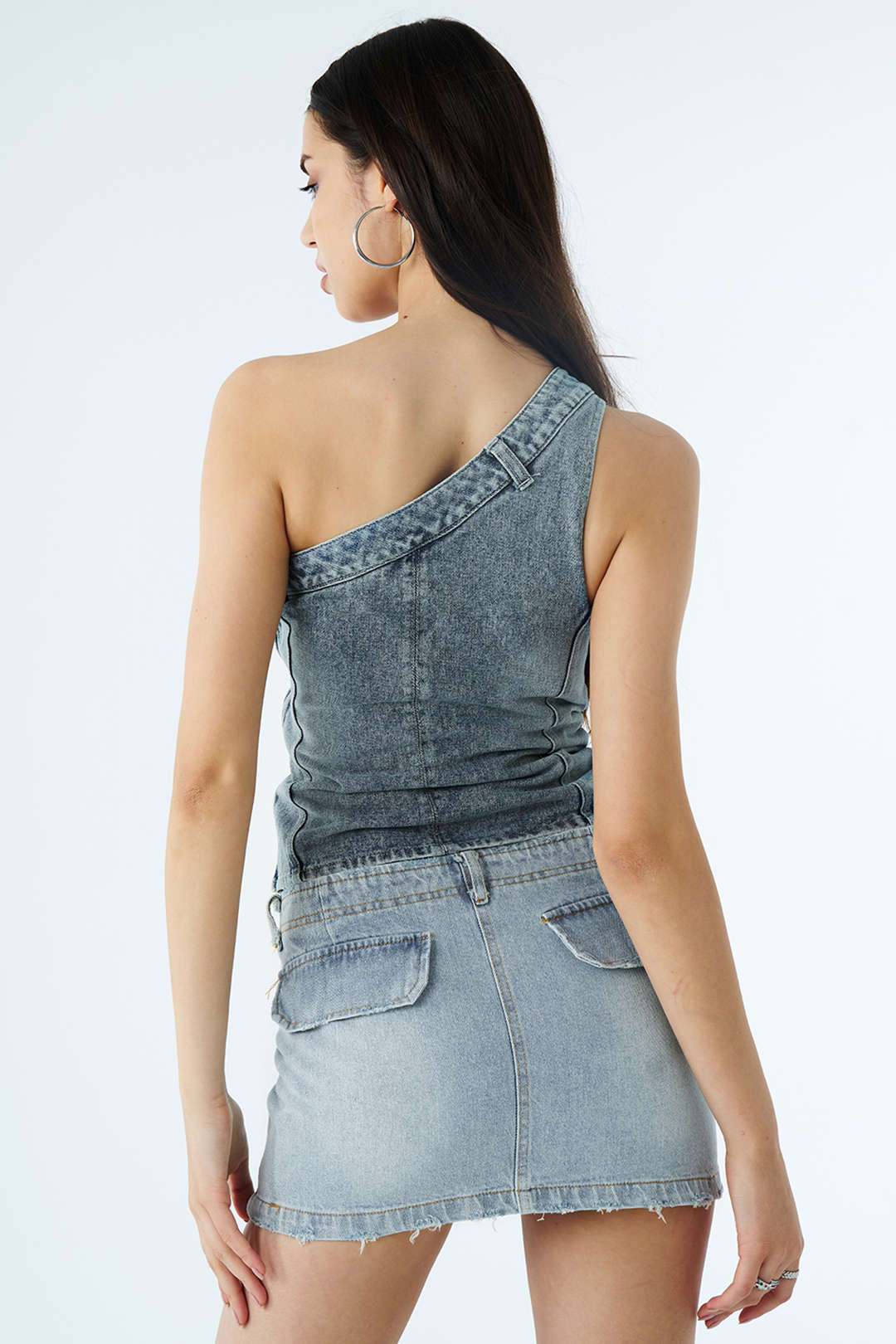 One Shoulder Denim Tank Top - Y2K Aesthetic Cute Top for Trendy Outfits One Shoulder Denim Tank Top - Y2K Aesthetic Cute Top for Trendy Outfits