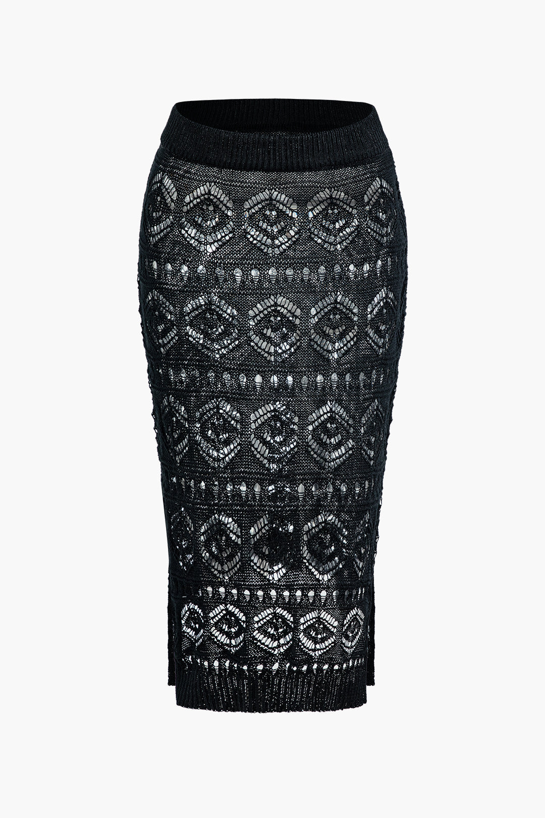 Open Knit Button-Up Collar Long Sleeve Top & Slit Midi Skirt Set - Y2K Aesthetic Outfit Open Knit Button-Up Collar Long Sleeve Top & Slit Midi Skirt Set - Y2K Aesthetic Outfit