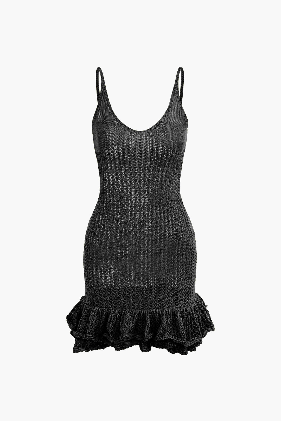 Open Knit Ruffle Hem Cami Mini Dress - Y2K Aesthetic Cute Dress for Coquette Style Open Knit Ruffle Hem Cami Mini Dress - Y2K Aesthetic Cute Dress for Coquette Style