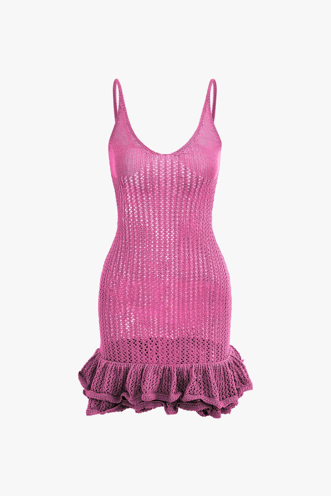 Open Knit Ruffle Hem Cami Mini Dress - Y2K Aesthetic Cute Dress for Coquette Style Open Knit Ruffle Hem Cami Mini Dress - Y2K Aesthetic Cute Dress for Coquette Style