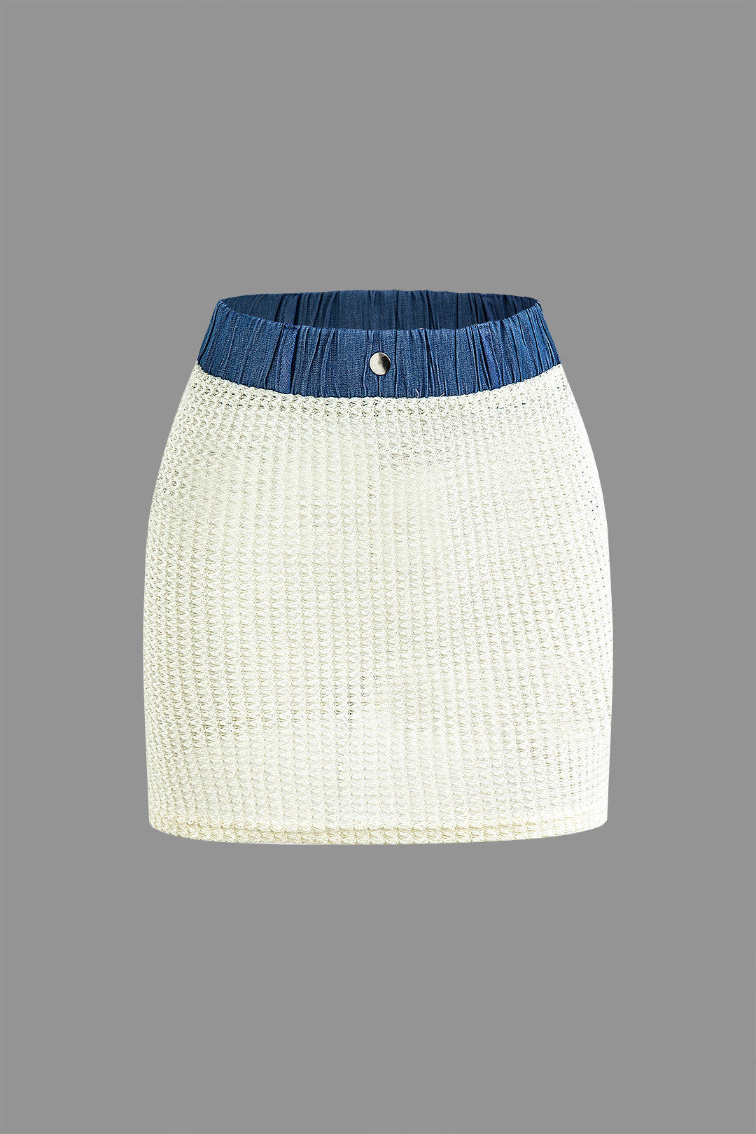 Patchwork Open Knit Round Neck Top with Chest Pocket & Matching Mini Skirt Set Patchwork Open Knit Round Neck Top with Chest Pocket & Matching Mini Skirt Set