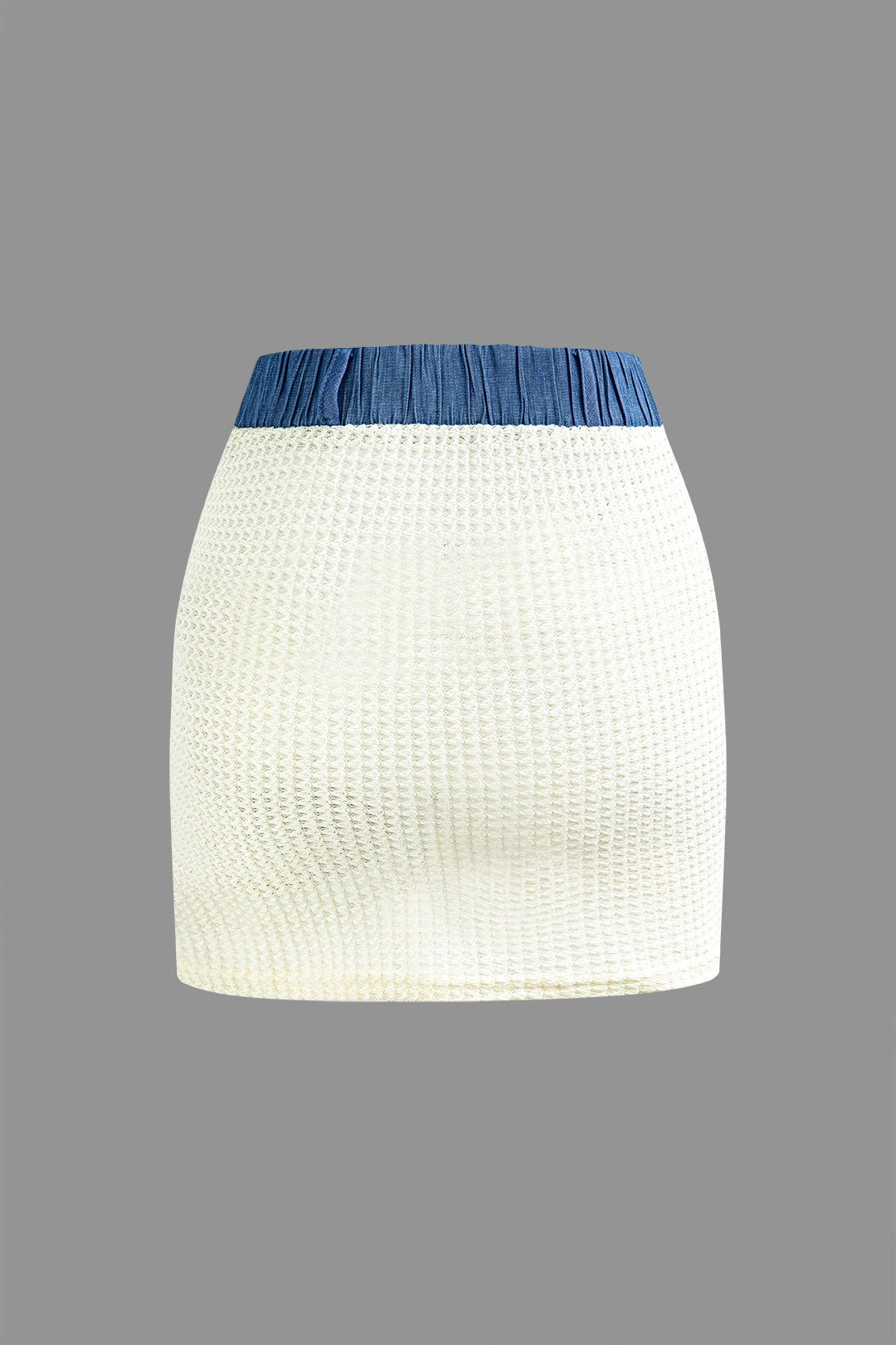 Patchwork Open Knit Round Neck Top with Chest Pocket & Matching Mini Skirt Set Patchwork Open Knit Round Neck Top with Chest Pocket & Matching Mini Skirt Set