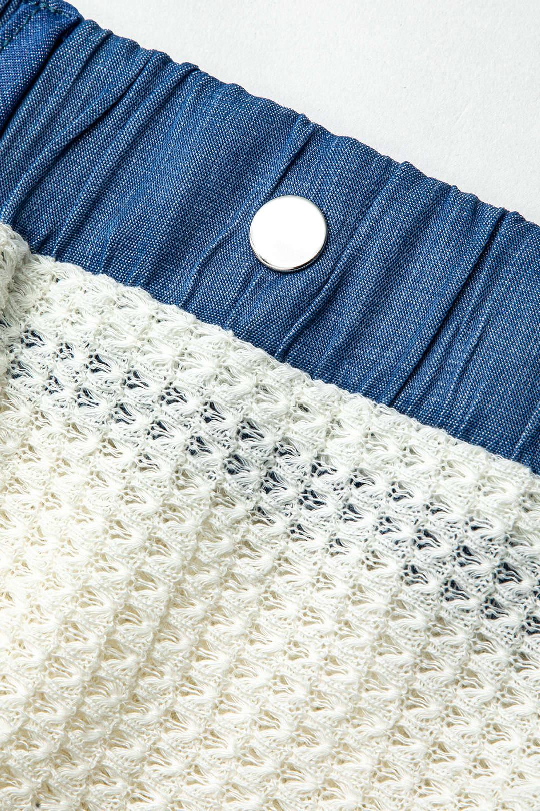 Patchwork Open Knit Round Neck Top with Chest Pocket & Matching Mini Skirt Set Patchwork Open Knit Round Neck Top with Chest Pocket & Matching Mini Skirt Set