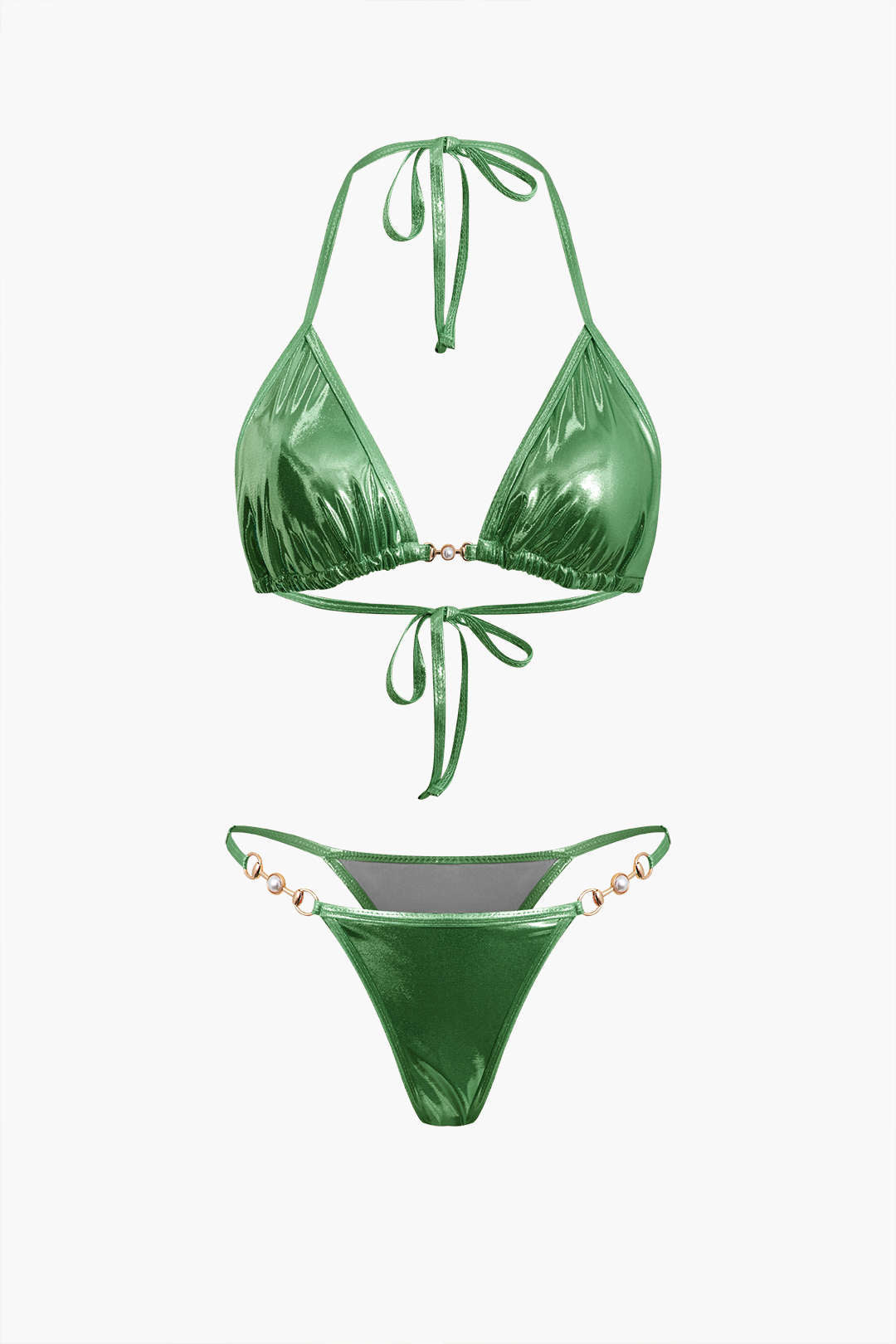 Pearl Detail Tie Halter Bikini Set - Y2K Aesthetic Swimwear for Trendy Summer Vibes Pearl Detail Tie Halter Bikini Set - Y2K Aesthetic Swimwear for Trendy Summer Vibes