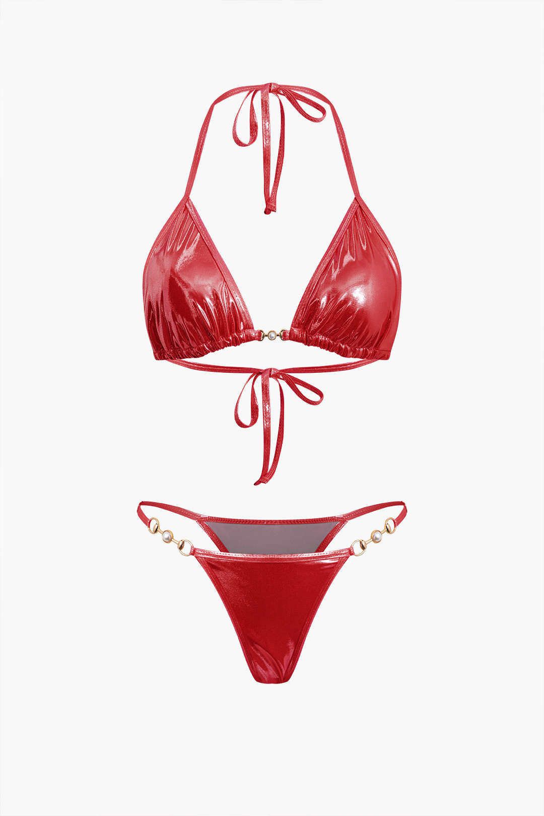 Pearl Detail Tie Halter Bikini Set - Y2K Aesthetic Swimwear for Trendy Summer Vibes Pearl Detail Tie Halter Bikini Set - Y2K Aesthetic Swimwear for Trendy Summer Vibes