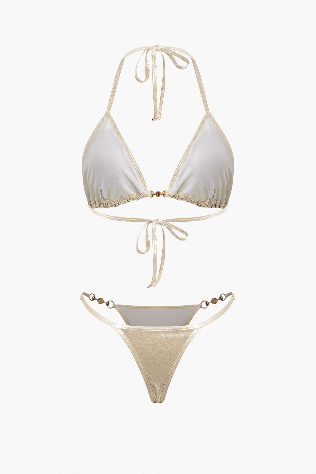 Pearl Detail Tie Halter Bikini Set - Y2K Aesthetic Swimwear for Trendy Summer Vibes Pearl Detail Tie Halter Bikini Set - Y2K Aesthetic Swimwear for Trendy Summer Vibes