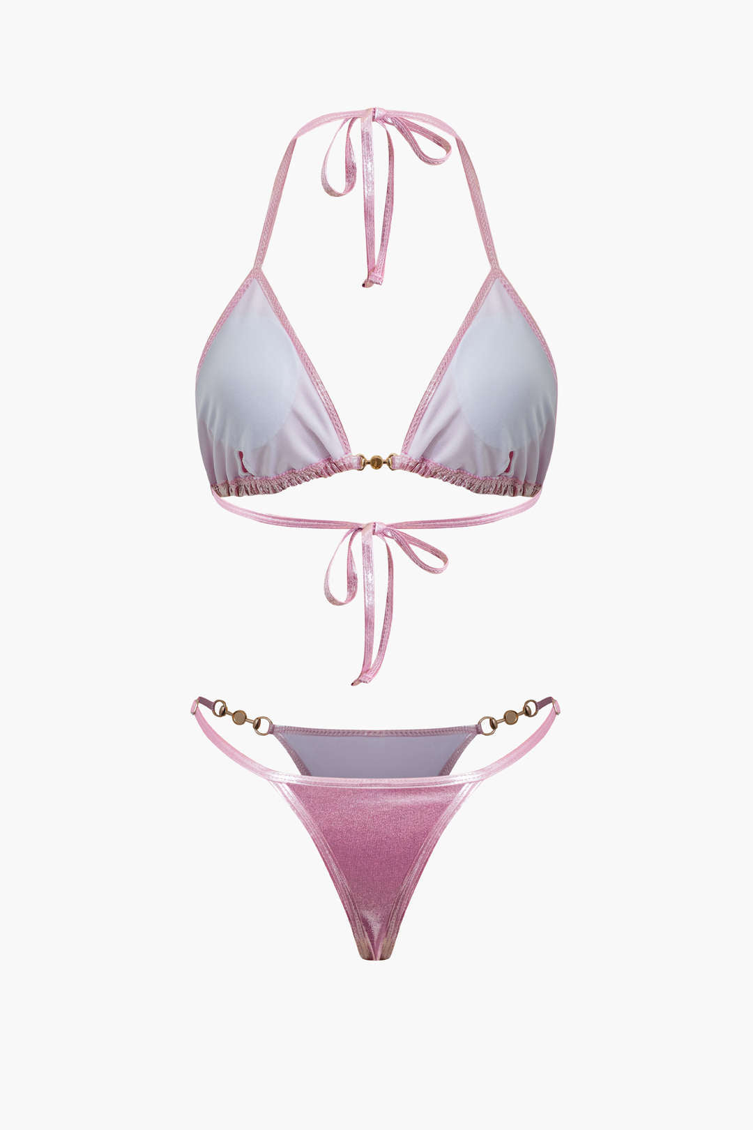 Pearl Detail Tie Halter Bikini Set - Y2K Aesthetic Swimwear for Trendy Summer Vibes Pearl Detail Tie Halter Bikini Set - Y2K Aesthetic Swimwear for Trendy Summer Vibes