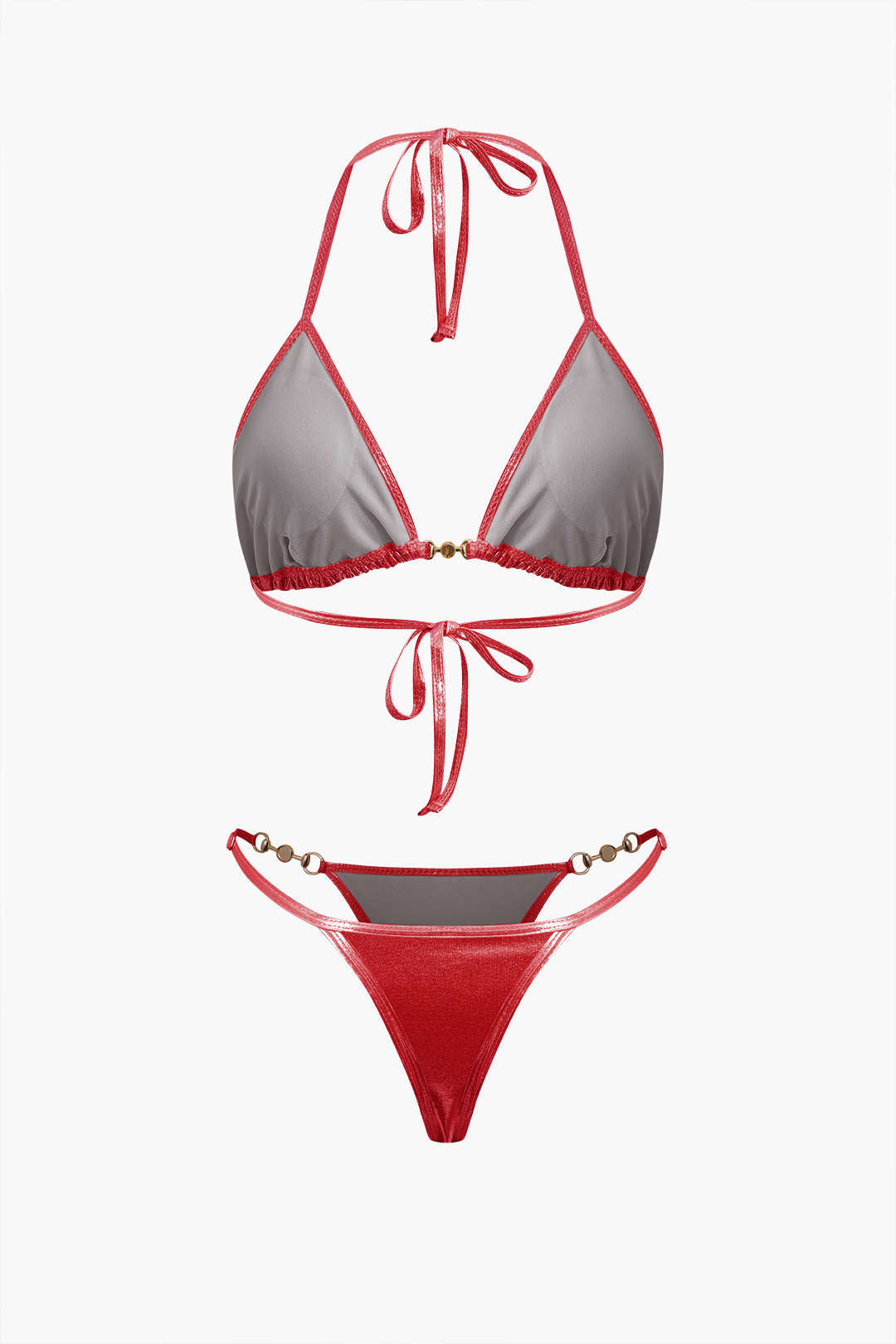 Pearl Detail Tie Halter Bikini Set - Y2K Aesthetic Swimwear for Trendy Summer Vibes Pearl Detail Tie Halter Bikini Set - Y2K Aesthetic Swimwear for Trendy Summer Vibes