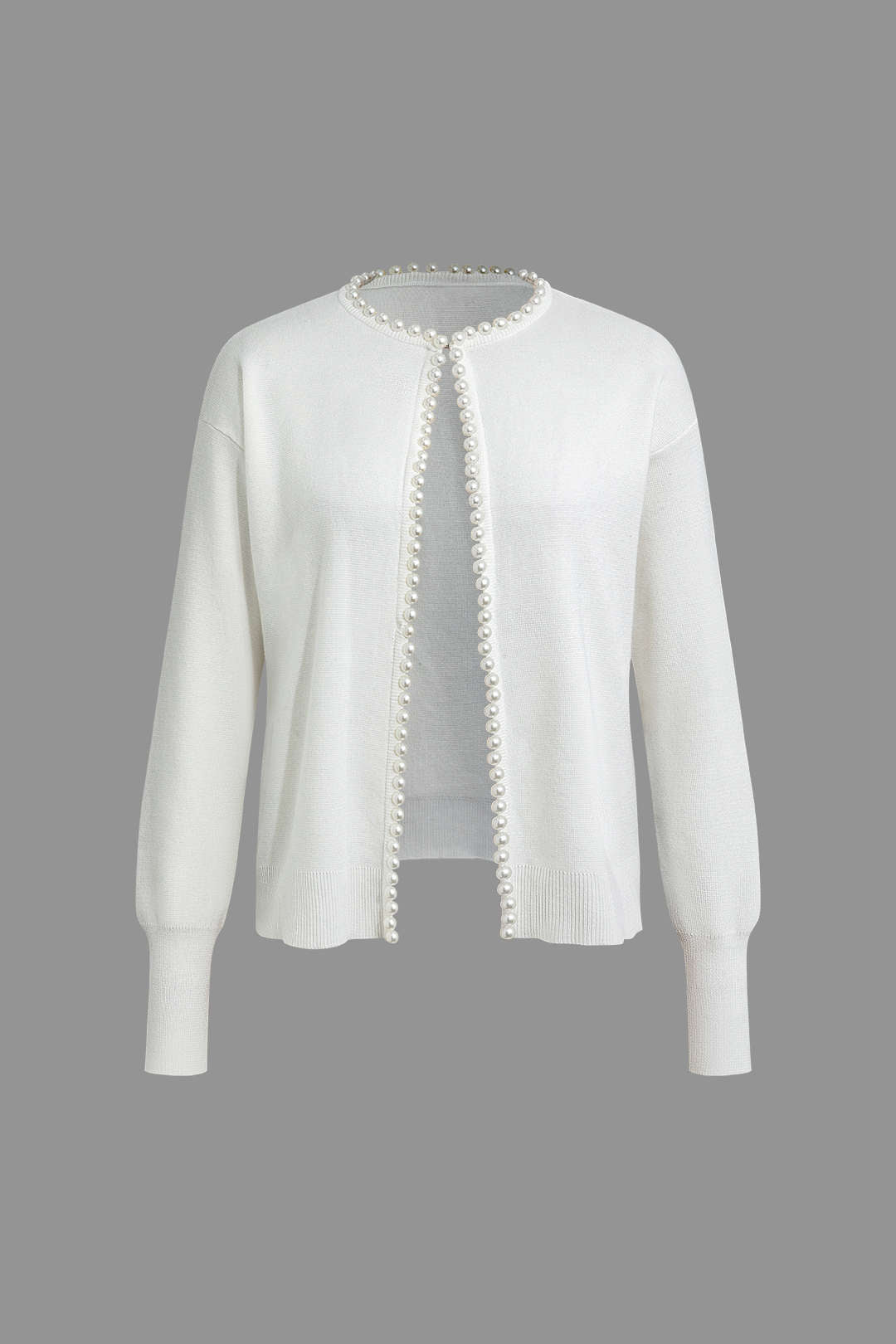 Pearl Trim Long Sleeve Knit Cardigan - Y2K Aesthetic Cozy Layering Essential