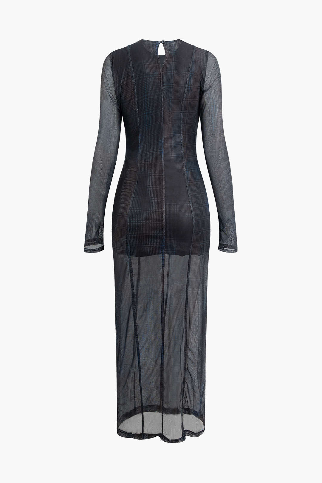 Plaid Print Mesh Long Sleeve Maxi Dress for Y2K Aesthetic and Coquette Style Plaid Print Mesh Long Sleeve Maxi Dress for Y2K Aesthetic and Coquette Style