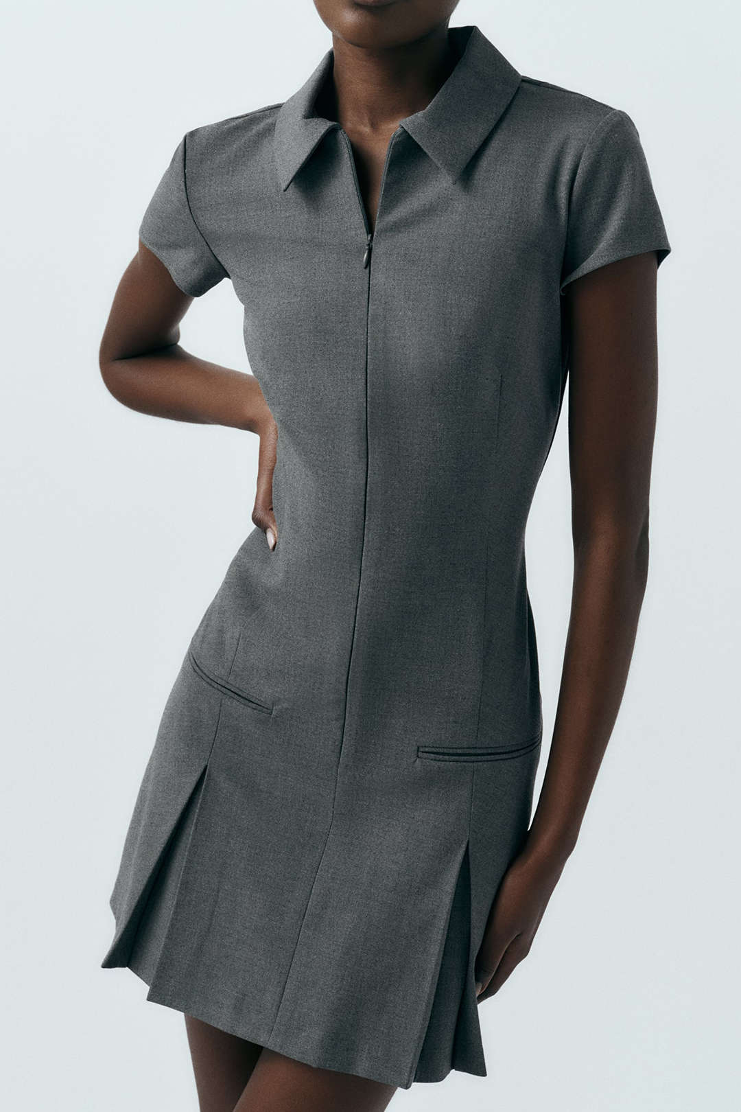 Pleated Mini Dress with Collared Short Sleeves - Y2K Aesthetic Cute Dress Pleated Mini Dress with Collared Short Sleeves - Y2K Aesthetic Cute Dress