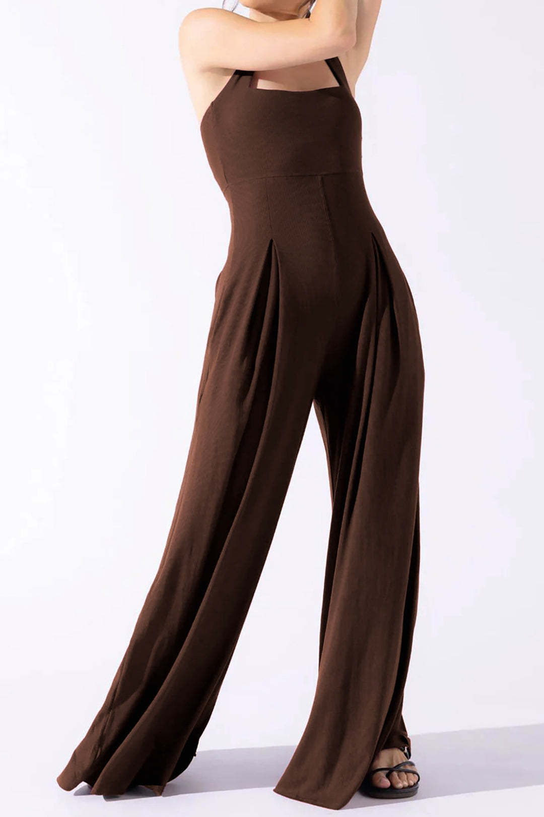 Pleated Square Neck Sleeveless Jumpsuit in Y2K Aesthetic for Trendy Summer Outfits